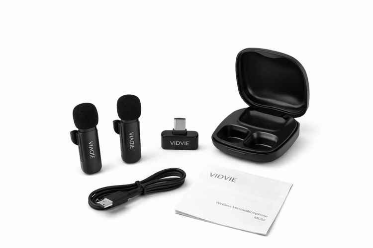 میکروفون بیسیم یقهای ویدوی مدل VIDVIE Wireless Microphoneبا حذف نویز هوشمند AI