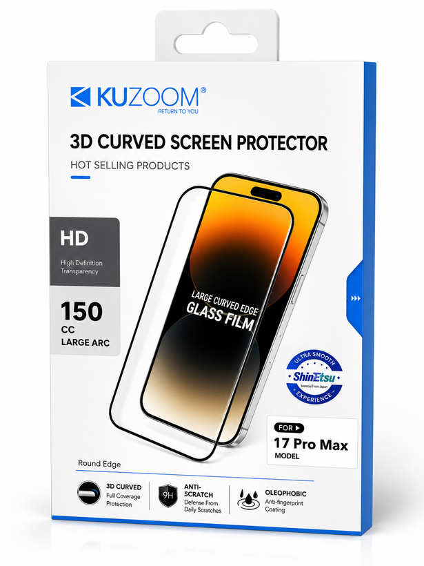 گلس گوشی / شیشه ای کوزوم KUZOOM سری HD 9D Glass مناسب 17 ایفون 17 پرو مکس